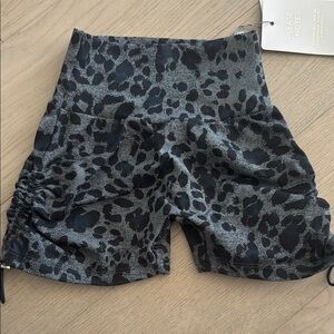 Bombshell Sportswear Leopard Print Ruched Shorts